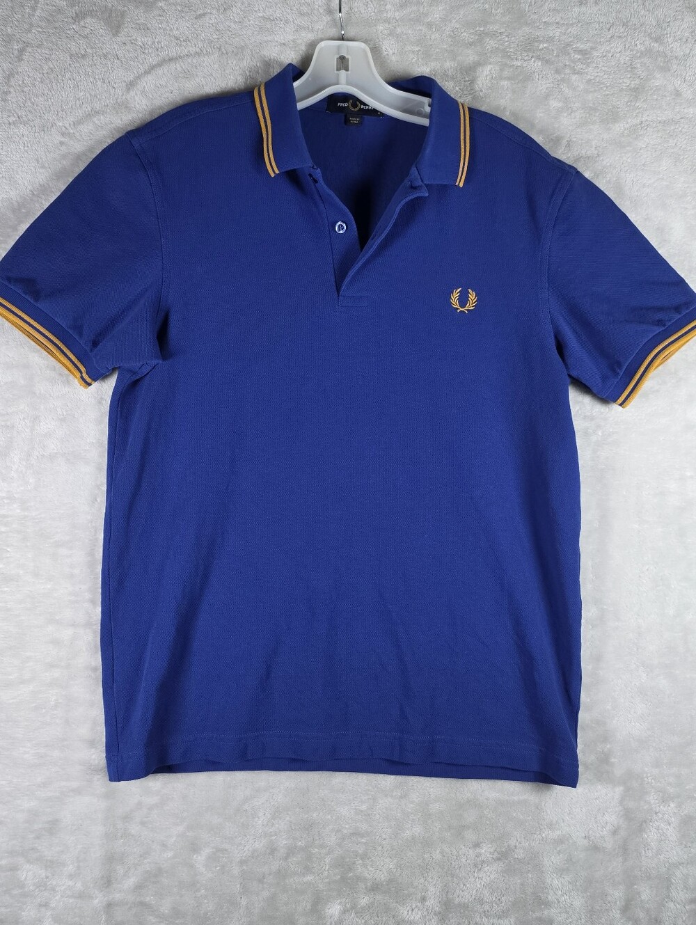 Fred Perry Gold Stripe Polo Short Sleeve Mens Size Medium Royal Blue Cotton
